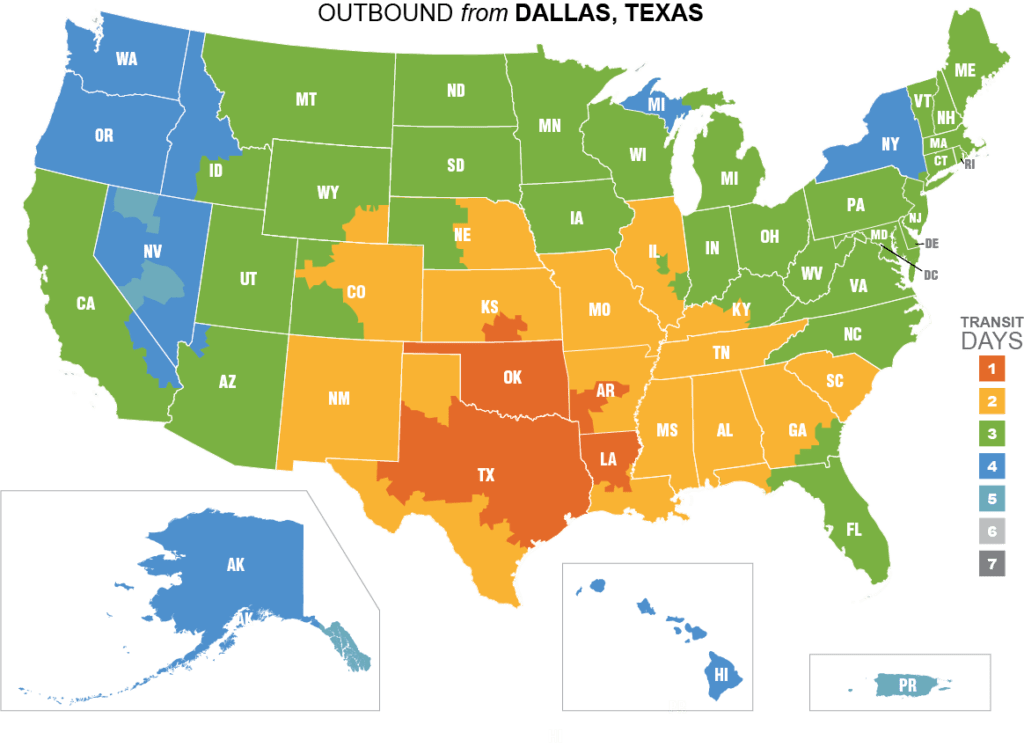 Shipping Map Dallas Texas